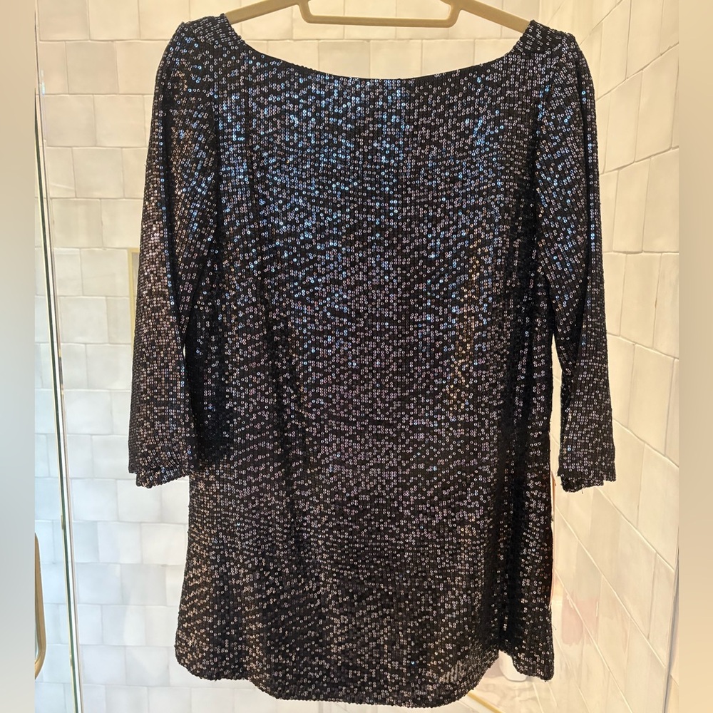 NWT Tory Burch Black Sequin Monique Tunic. Size 10. Retail price $595.